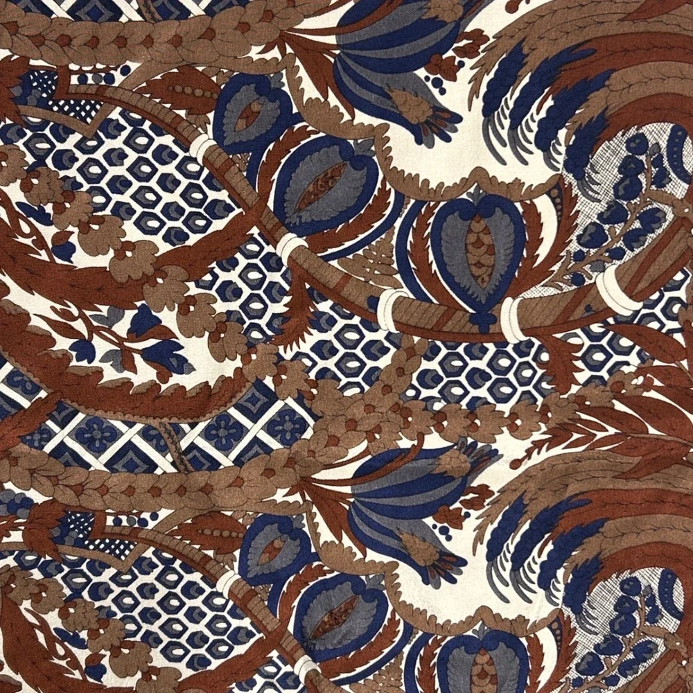 VTG 1987 Ginnie Johansen Silk Scarf Brown Blue Paisley‎ Floral Made in Japan EUC